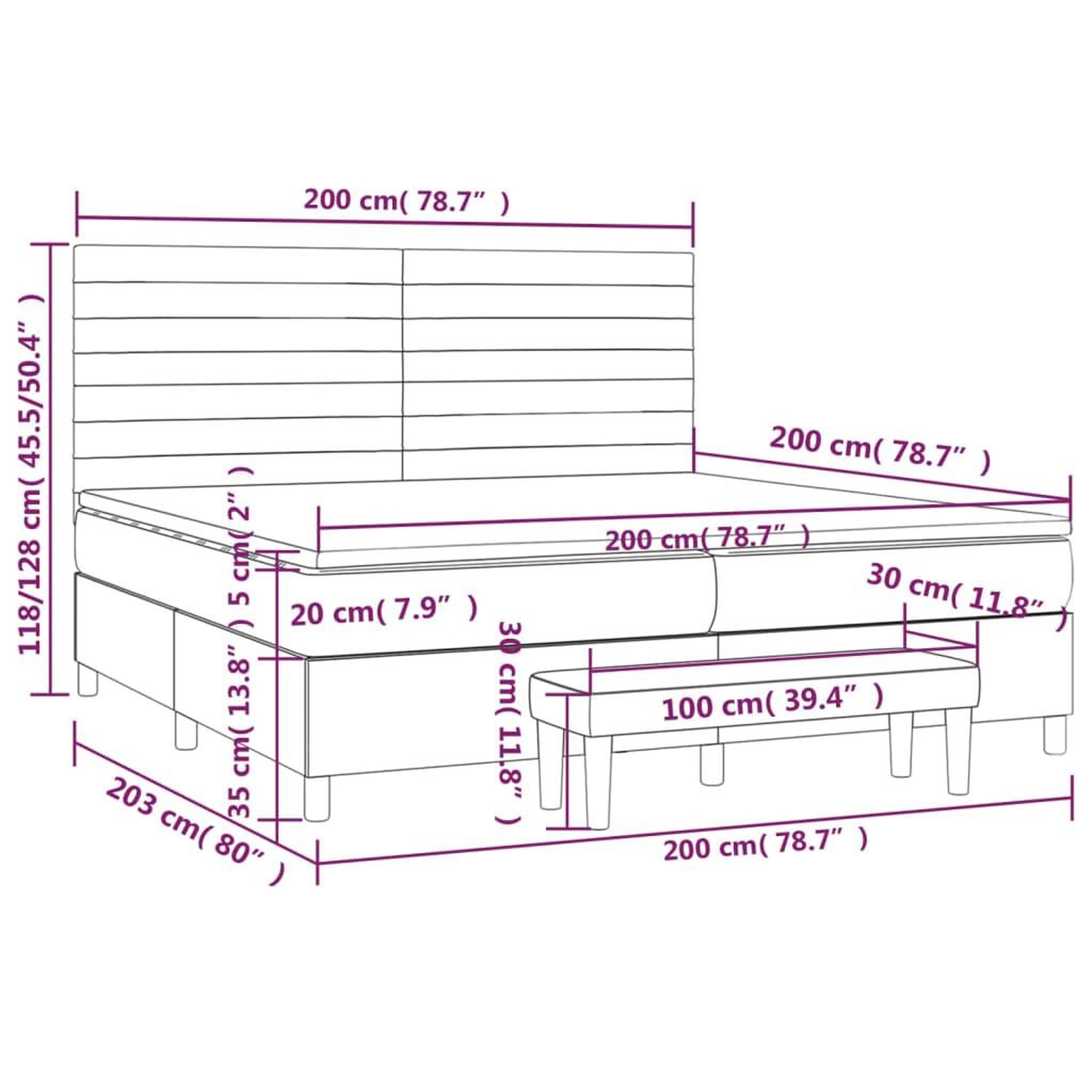 Voir la diapositive 6 : VIDAXL Sommier a lattes de lit avec matelas Gris fonce 200x200cm Tissu