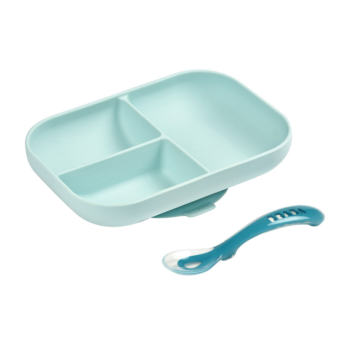 BEABA Set repas silicone 2 pièces compartimenté - bleu