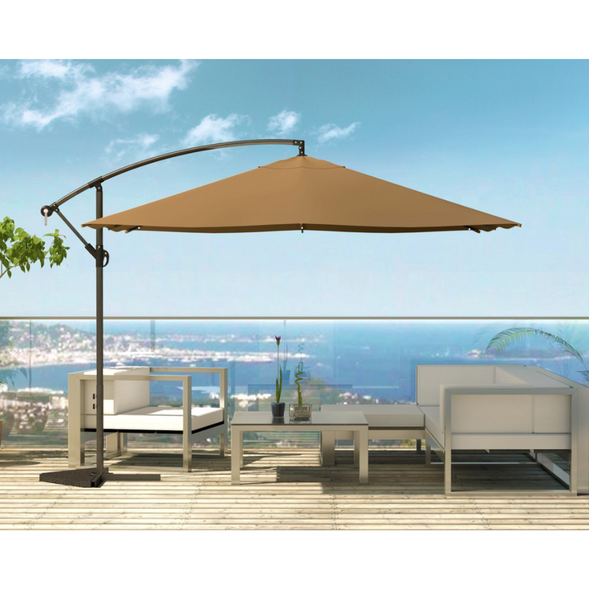 CONCEPT USINE Parasol  marron droit carré 3 x 3 m led SOLENZARA