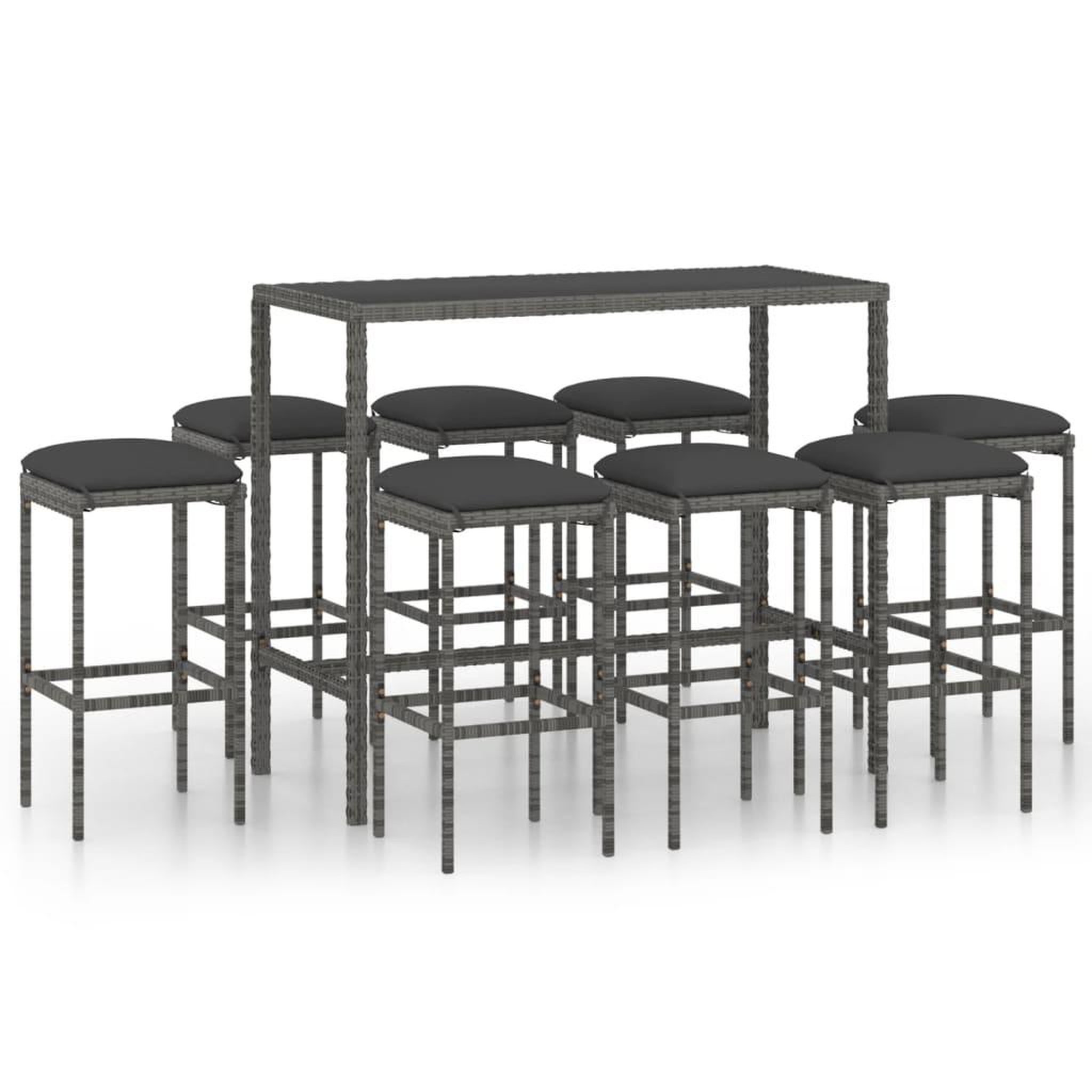 Voir la diapositive 2 : VIDAXL Ensemble de bar de jardin 9 pcs et coussins Resine tressee Gris