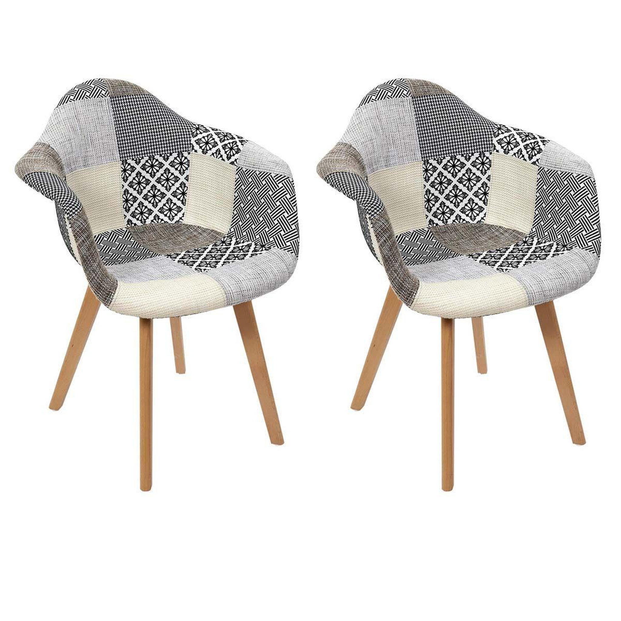 The Home Deco Factory Lot de 2 fauteuils design  patchwork  85cm gris
