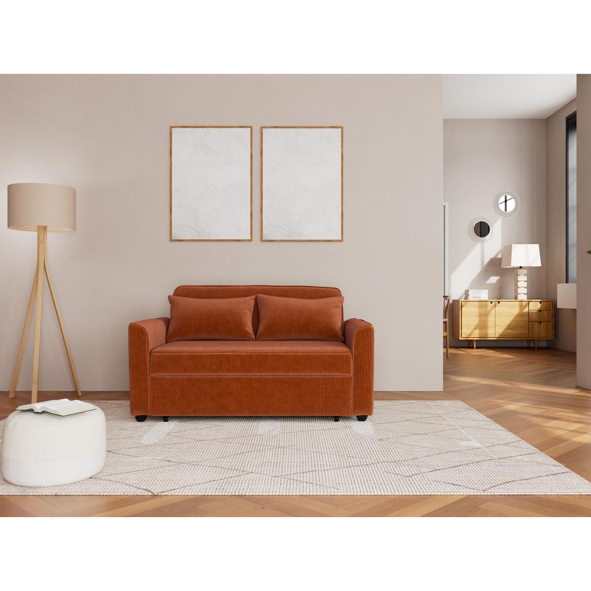 BEST MOBILIER Ernest - canapé droit 2 places convertible en velours côtelé