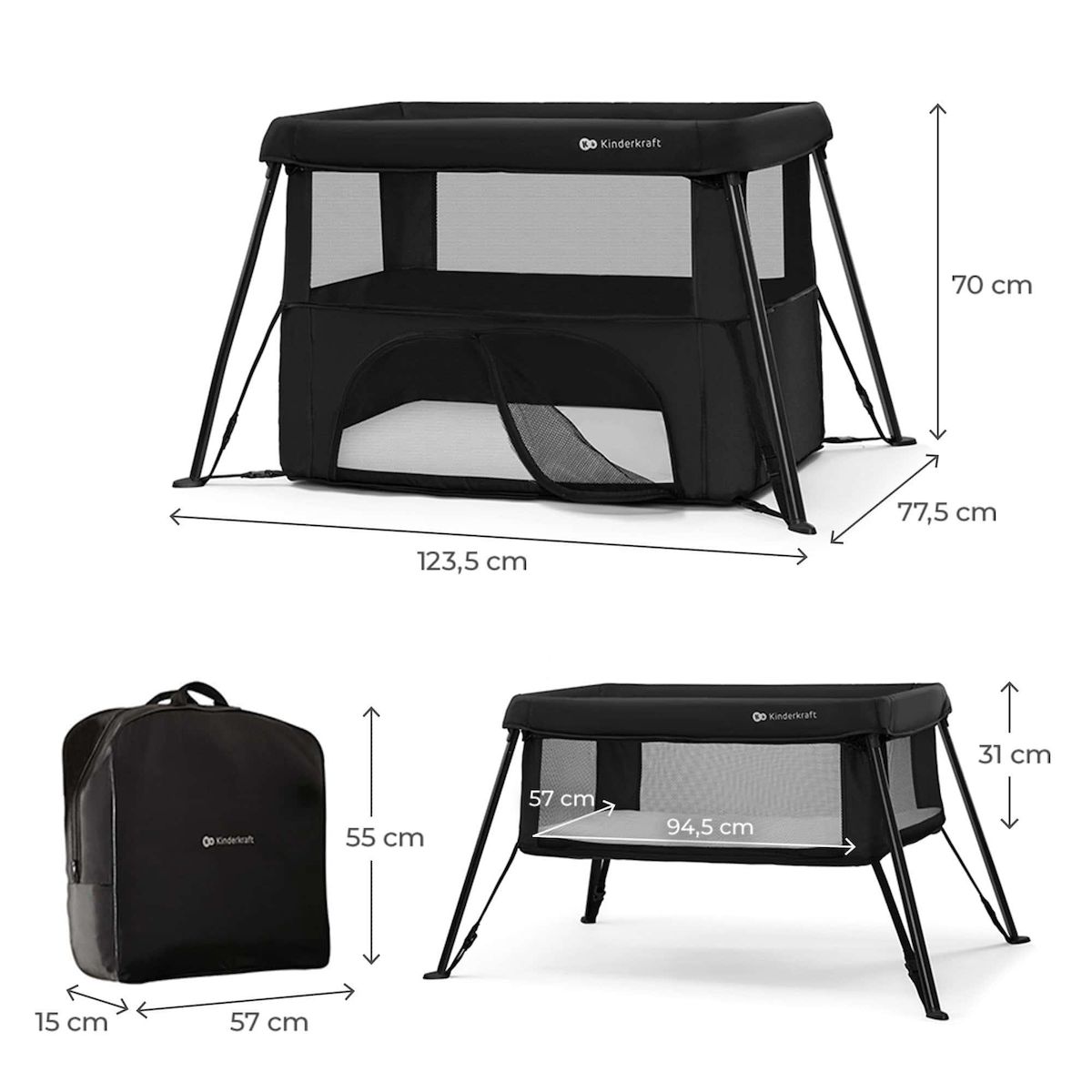 KINDERKRAFT Lit de camping pliant bébé 3 en 1 avec fonction évolutive
