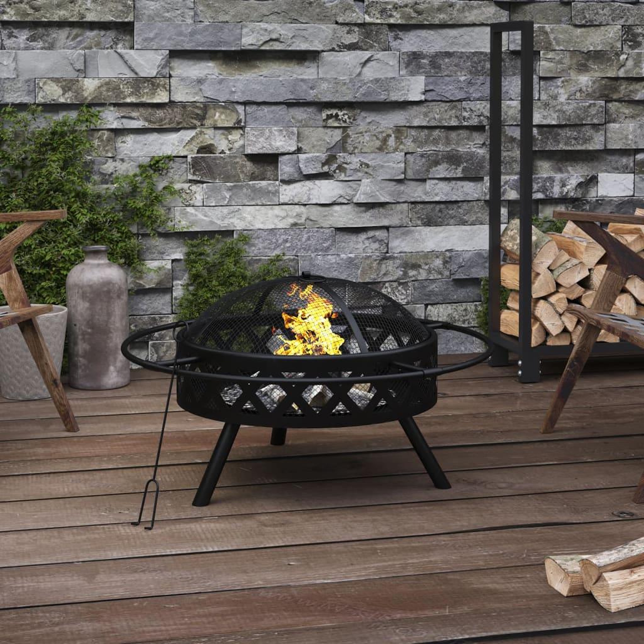 VIDAXL Foyer avec tisonnier 70 cm XXL acier