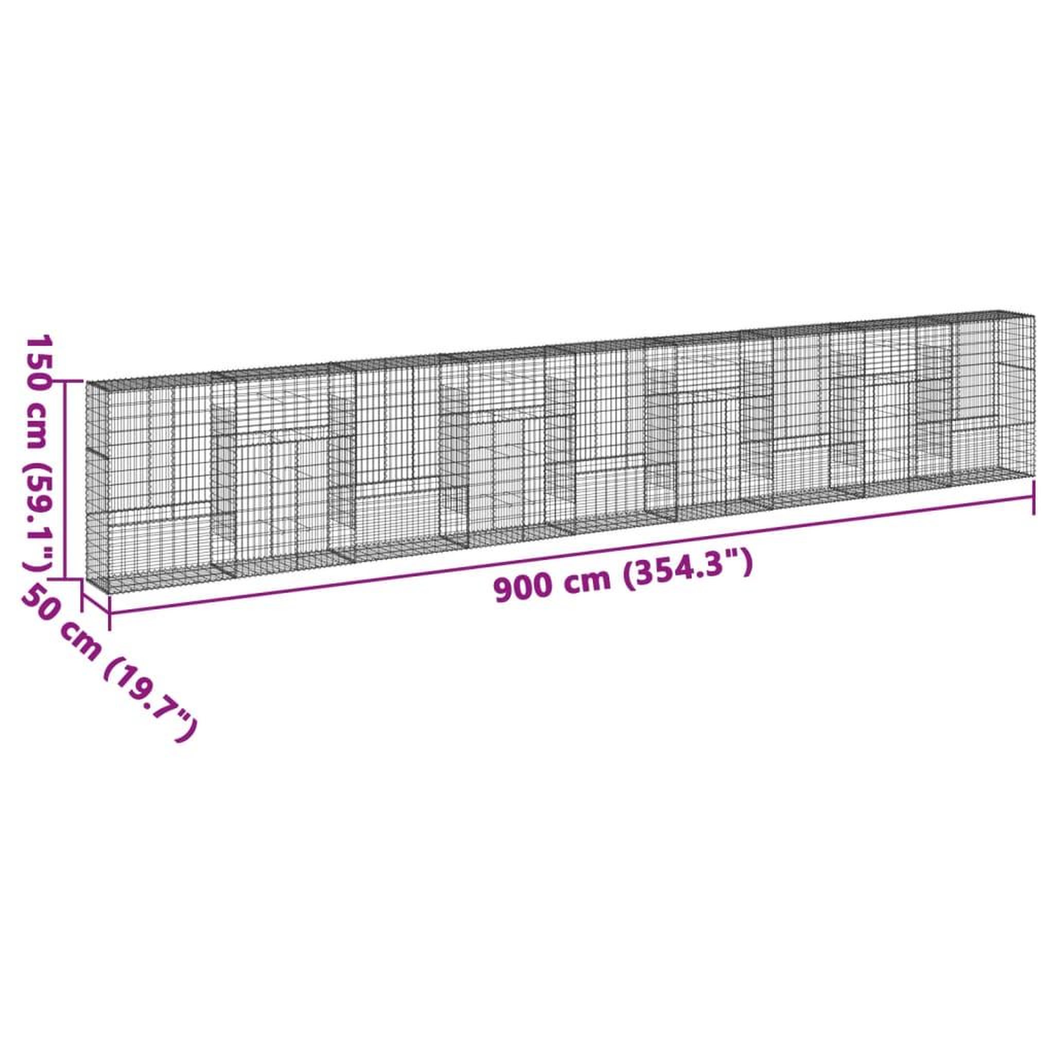 Voir la diapositive 6 : VIDAXL Panier gabion avec couvercle 900x50x150 cm fer galvanise