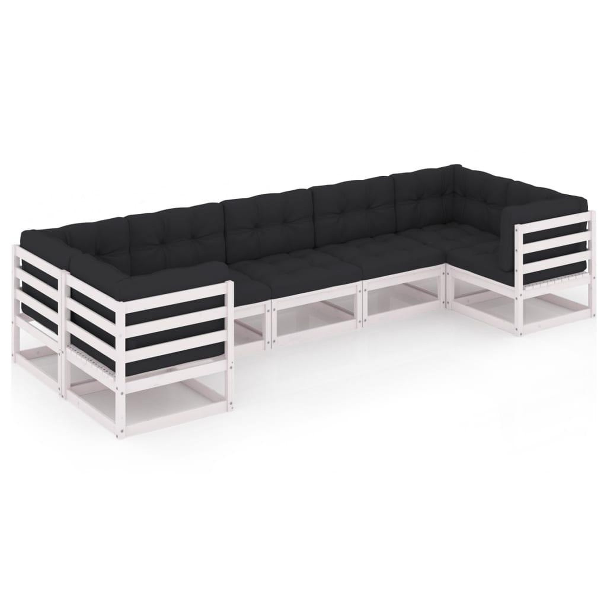 Voir la diapositive 2 : VIDAXL Salon de jardin 7 pcs avec coussins blanc bois de pin massif