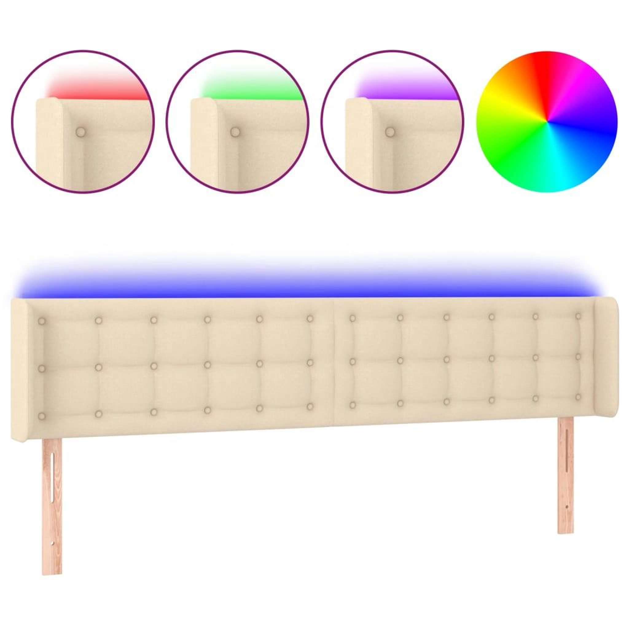 Voir la diapositive 2 : VIDAXL Tete de lit a LED Creme 183x16x78/88 cm Tissu