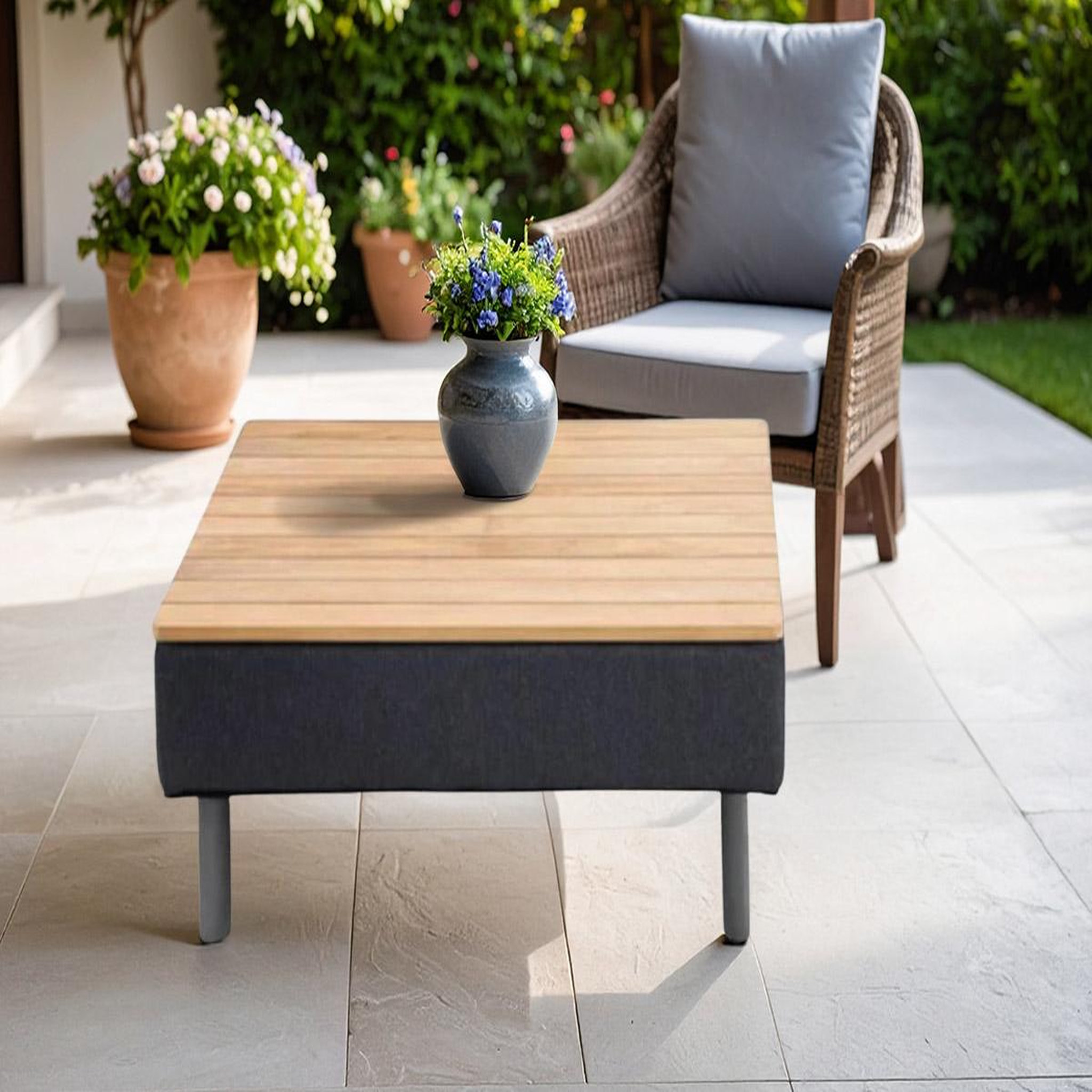 Voir la diapositive 2 : JARDIDECO Table basse de jardin en aluminium gris et teck - Jardideco