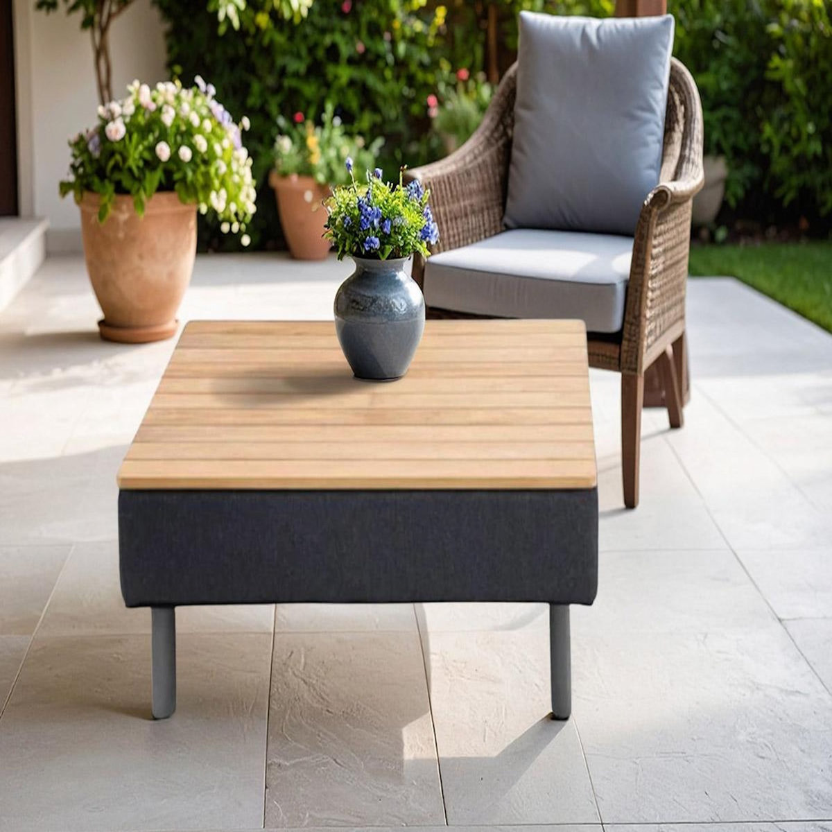 JARDIDECO Table basse de jardin en aluminium gris et teck - Jardideco