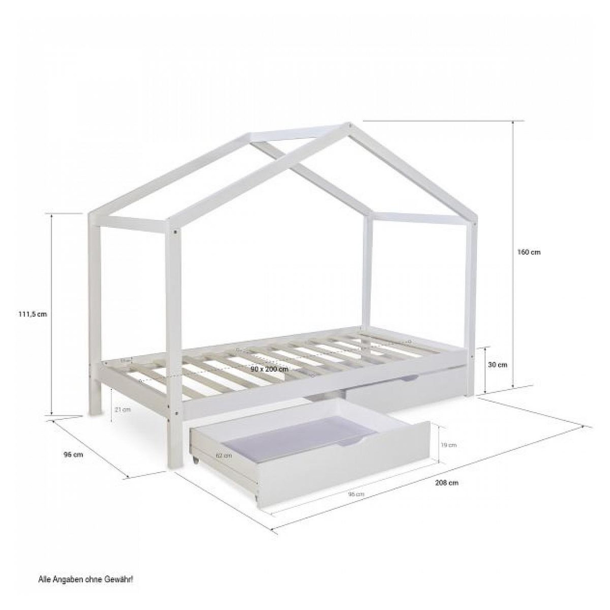 Voir la diapositive 2 : HomeStyle4U Lit enfant avec matelas 90x200 Lit cabane Lit enfant Lit en bois Nature Lit tiroir