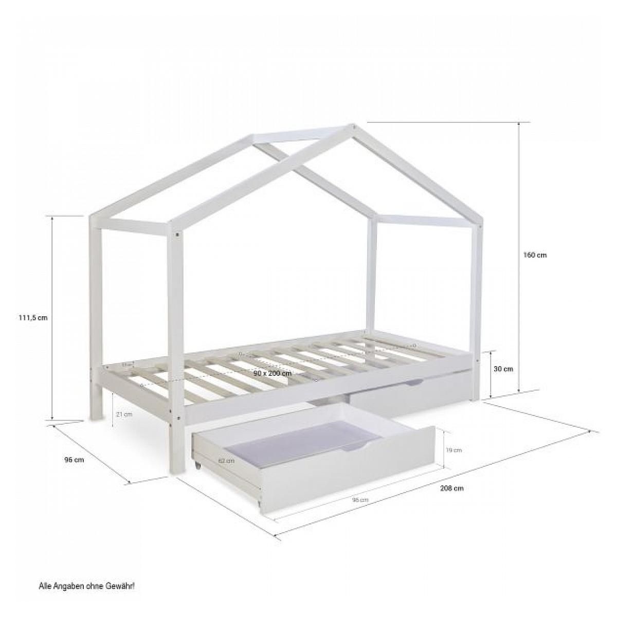 HomeStyle4U Lit enfant avec matelas 90x200 Lit cabane Lit enfant Lit en bois Nature Lit tiroir