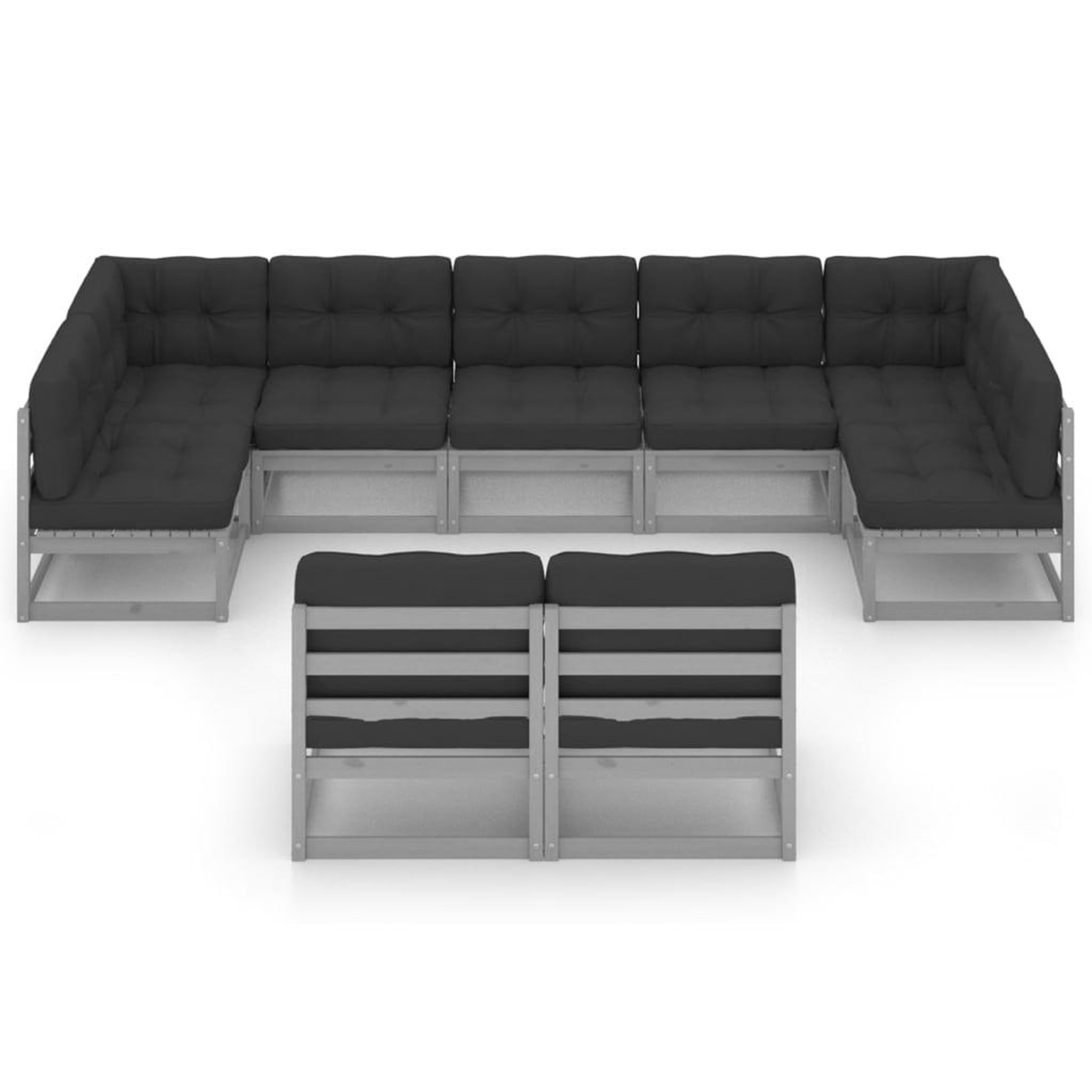 Voir la diapositive 3 : VIDAXL Salon de jardin 9 pcs avec coussins Gris Bois de pin massif