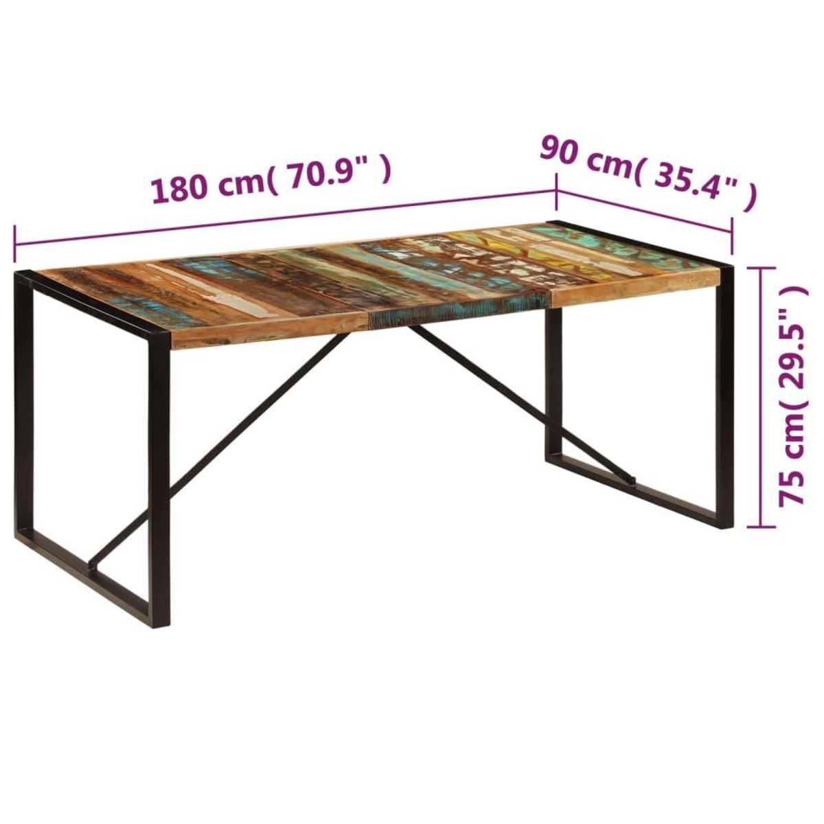 VIDAXL Table de salle a manger 180x90x75 cm Bois de recuperation