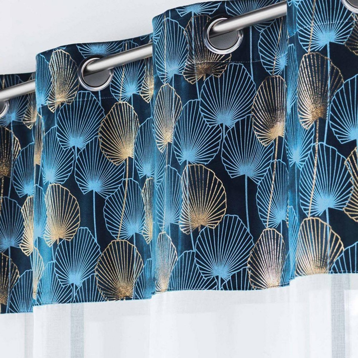 Douceur d'Intérieur Voilage à œillets 140x240 sable top velours Clairine bleu