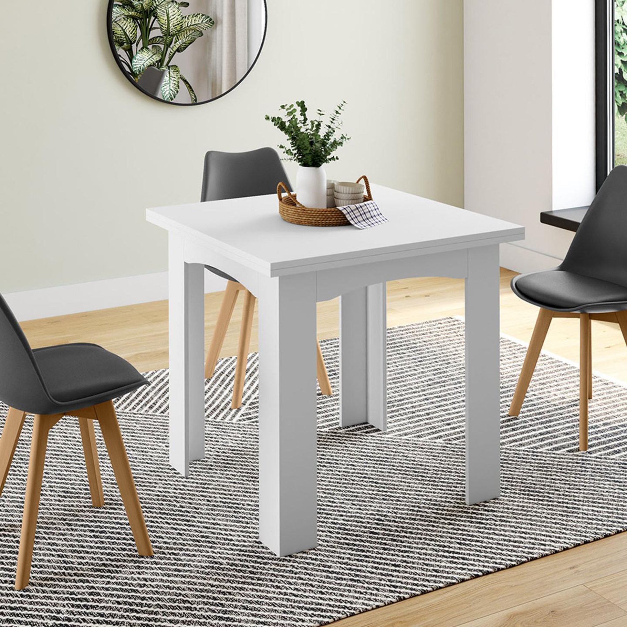 Voir la diapositive 4 : ID MARKET Table à manger extensible rectangle dona 4-8 personnes blanche 80-160 cm