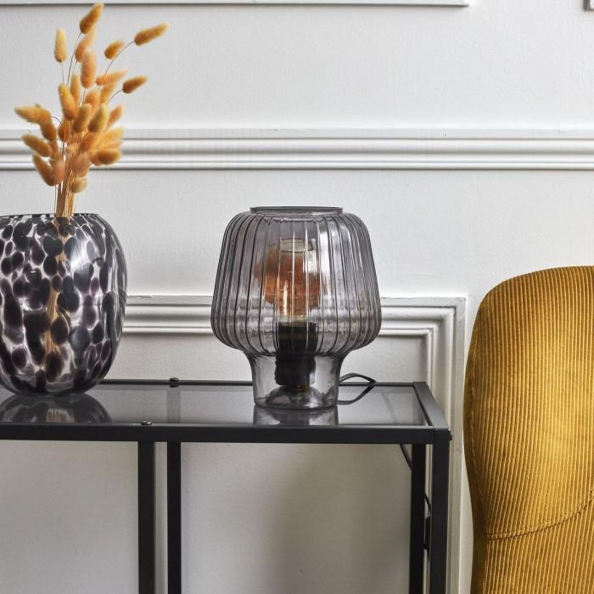 Paris Prix Lampe à Poser Verre Fumé  Champignon  21cm Noir