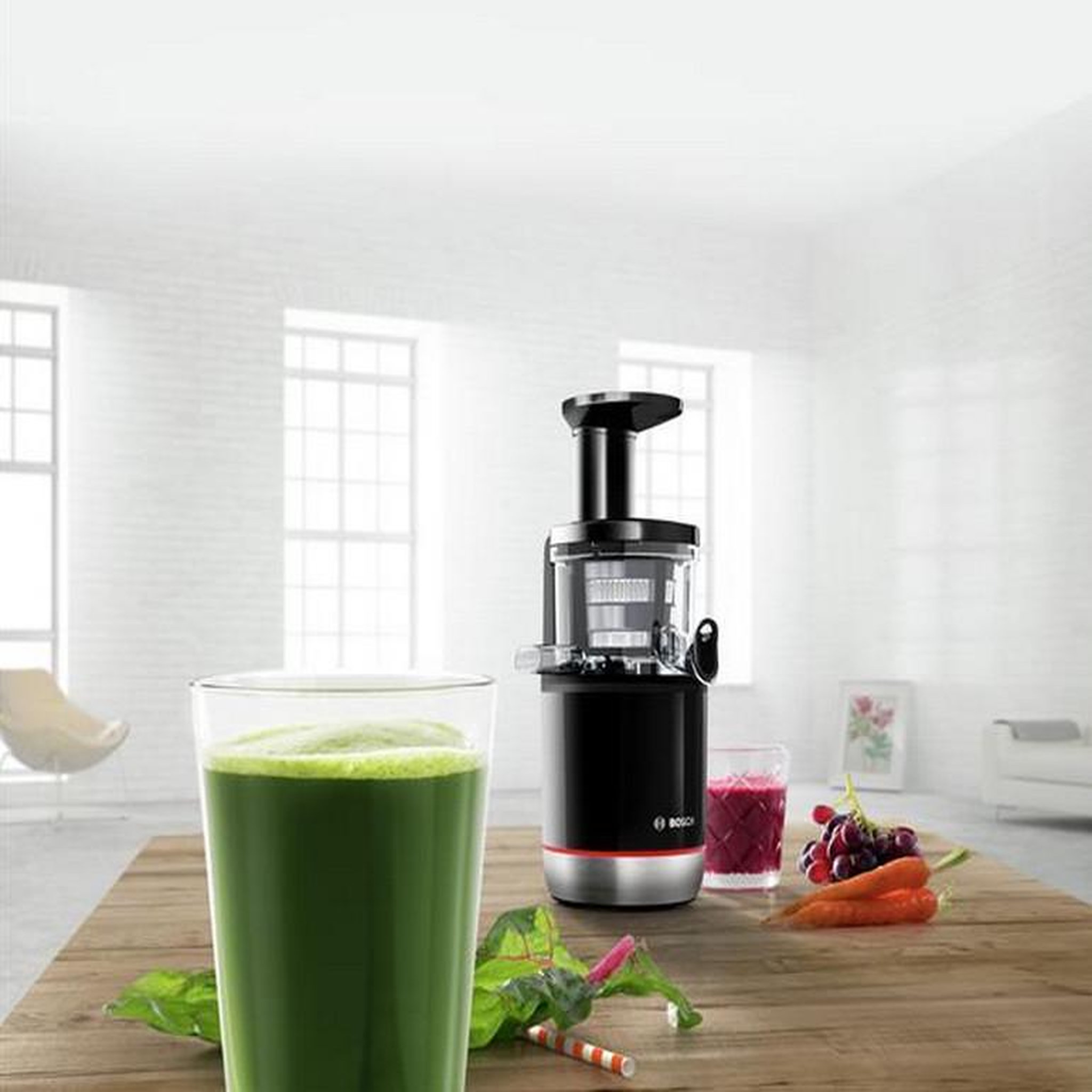 Voir la diapositive 3 : BOSCH Extracteur de jus vertical 1.4l 150w noir/rouge - mesm731m