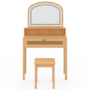 Voir la diapositive 3 : ID MARKET Coiffeuse EDHEN avec miroir LED, 1 tiroir, 3 niches et tabouret cannage et bois