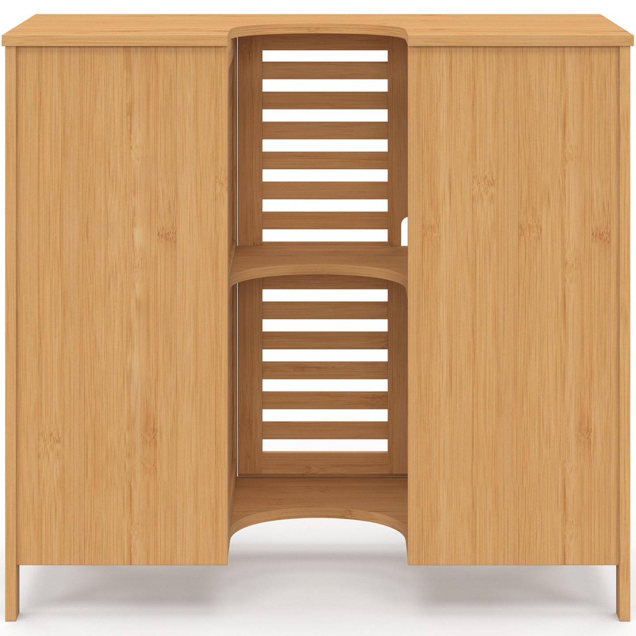 Voir la diapositive 4 : ID MARKET Meuble sous lavabo salle de bain bambou bea avec placard et 3 tiroirs