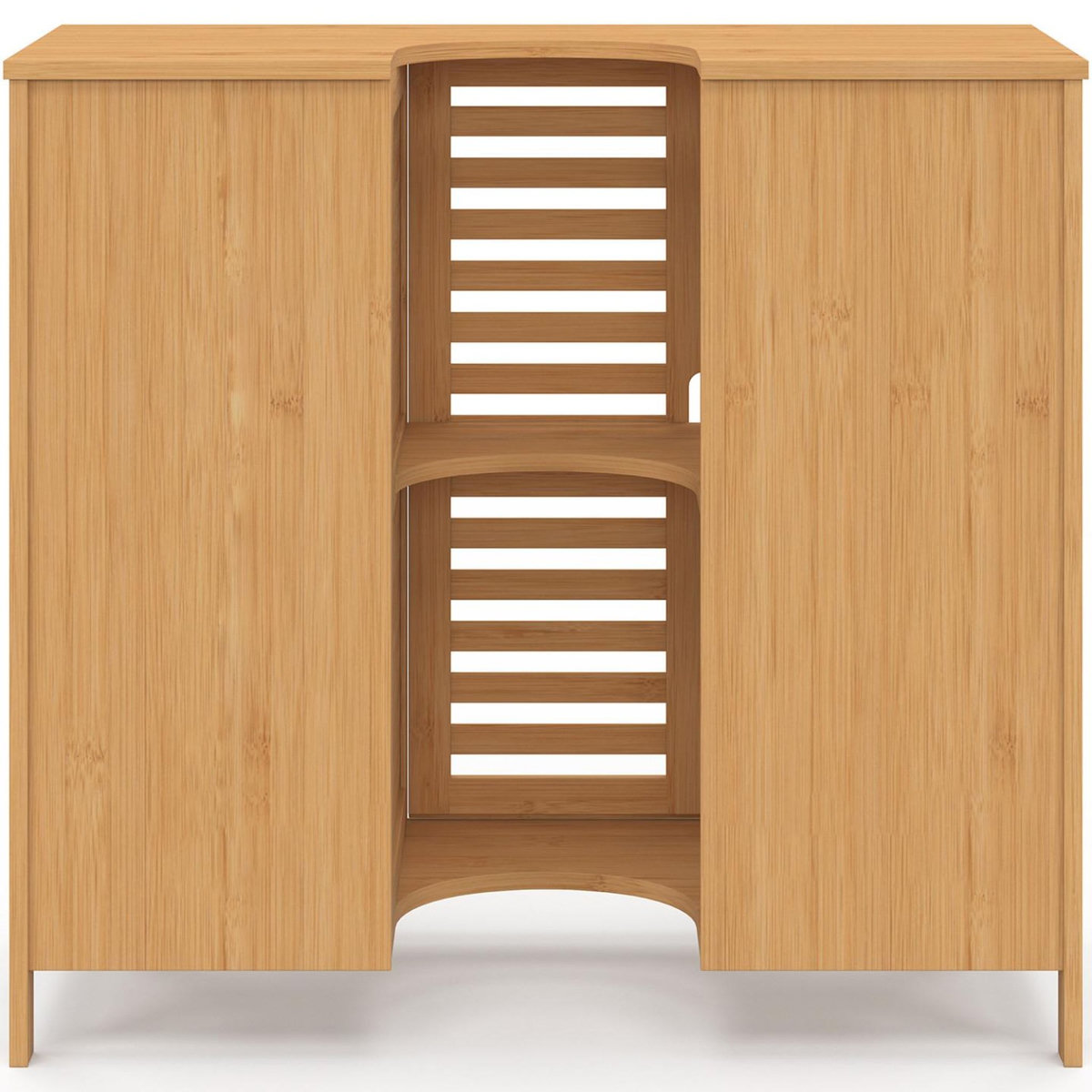 ID MARKET Meuble sous lavabo salle de bain bambou BEA avec placard et 3 tiroirs