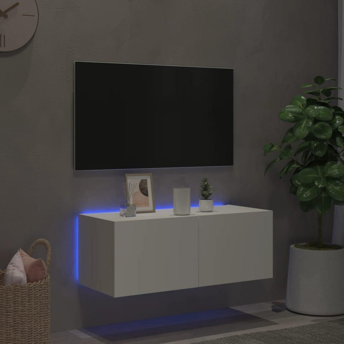 VIDAXL Meuble TV mural avec lumieres LED blanc 80x35x31 cm