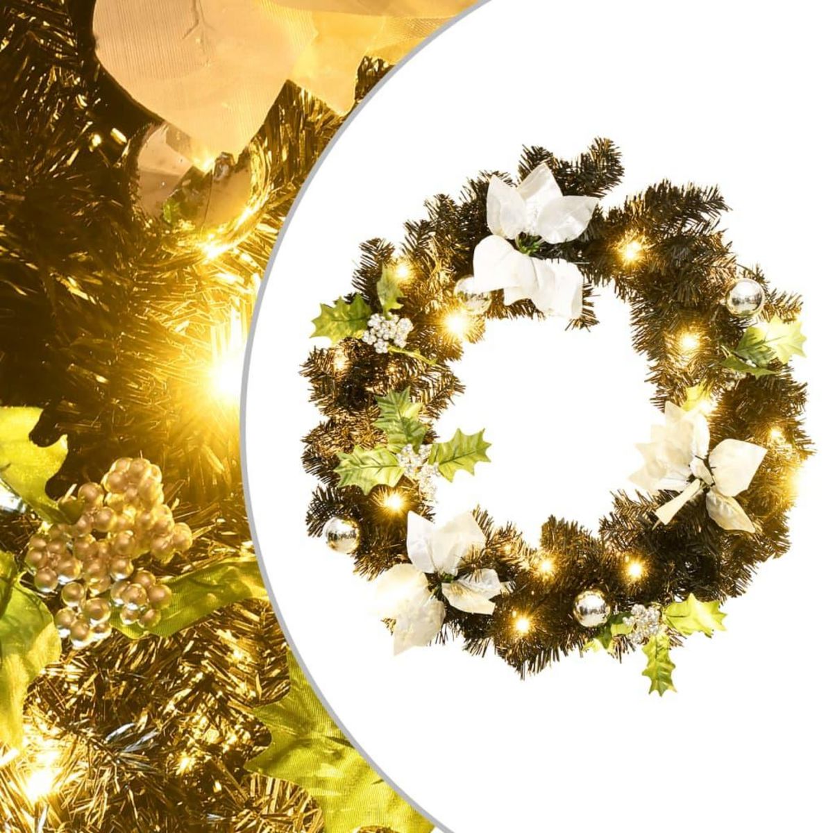VIDAXL Couronne de Noël avec lumieres LED Noir 60 cm PVC