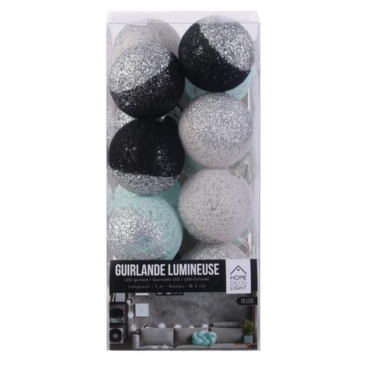 Paris Prix Guirlande Lumineuse à Led  16 Boules  300cm Noir