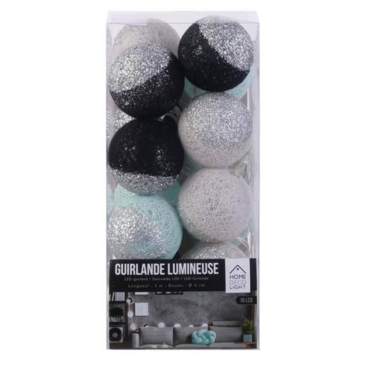 Paris Prix Guirlande Lumineuse à Led  16 Boules  300cm Noir