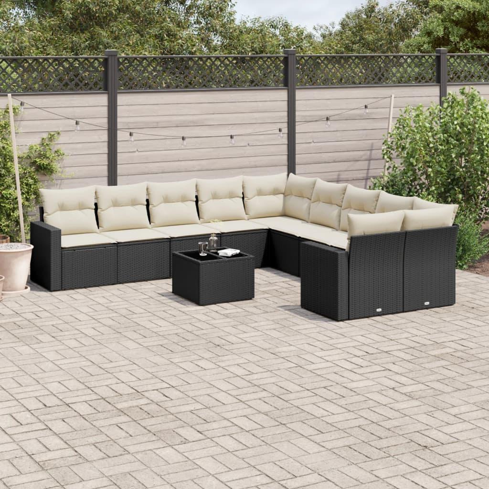 VIDAXL Salon de jardin 11 pcs avec coussins noir resine tressee