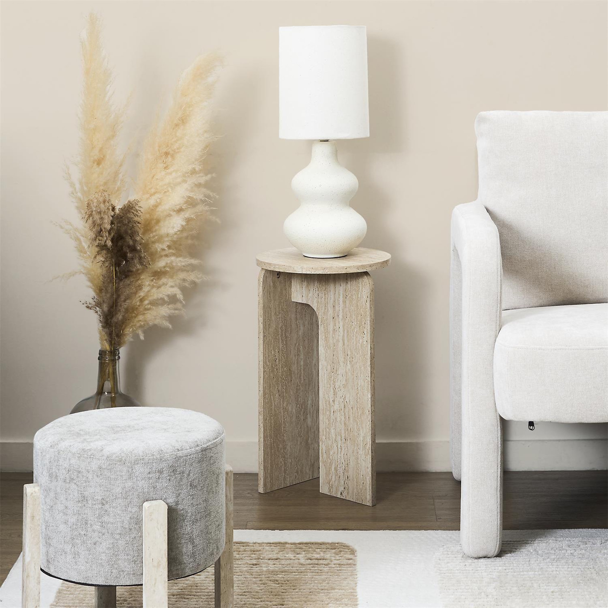 Voir la diapositive 2 : The Home Deco Factory Table d'appoint ronde effet travertin pietra - d.30 cm - beige