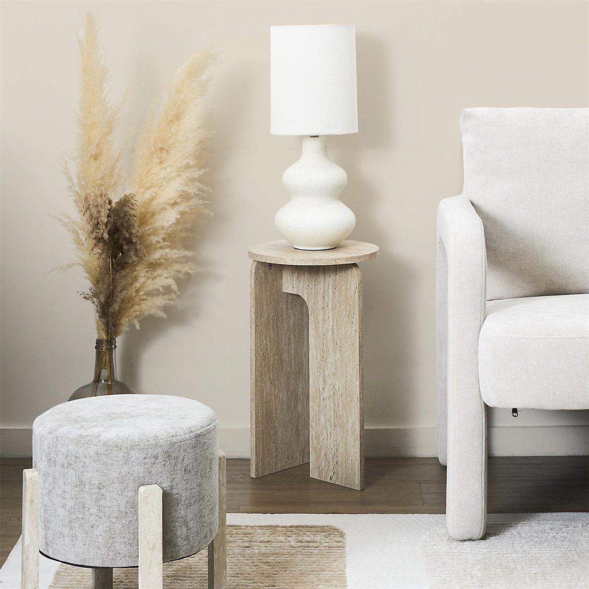 The Home Deco Factory Table d'appoint ronde effet travertin PIETRA - D.30 cm - Beige