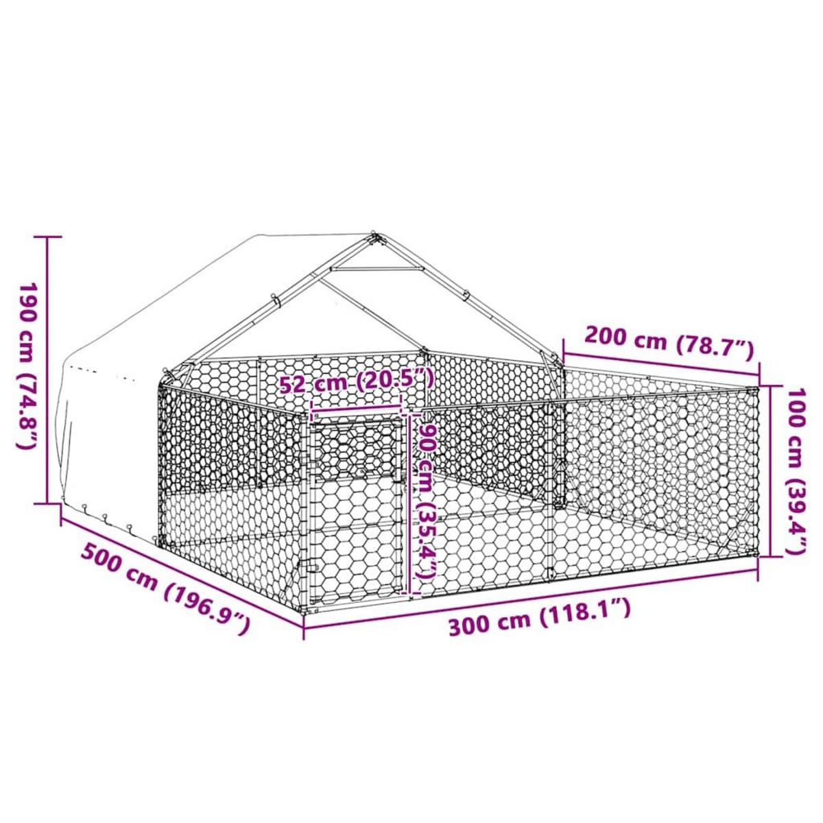 VIDAXL Niche d'exterieur pour chien enclos 5x3x1,9 m acier galvanise