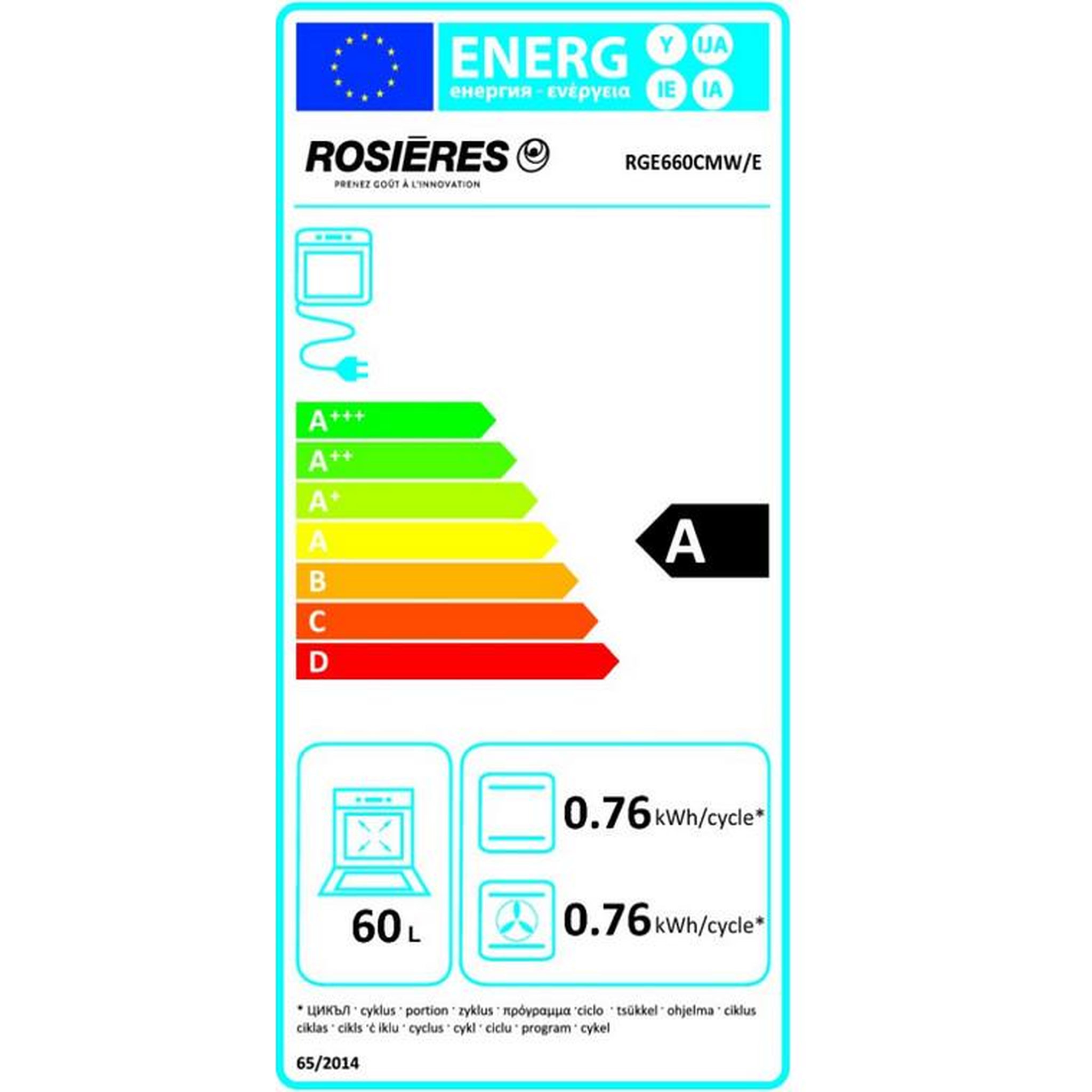 Voir la diapositive 2 : Rosieres Cuisinière mixte a 60l 4 feux blanc - rge660cmwe