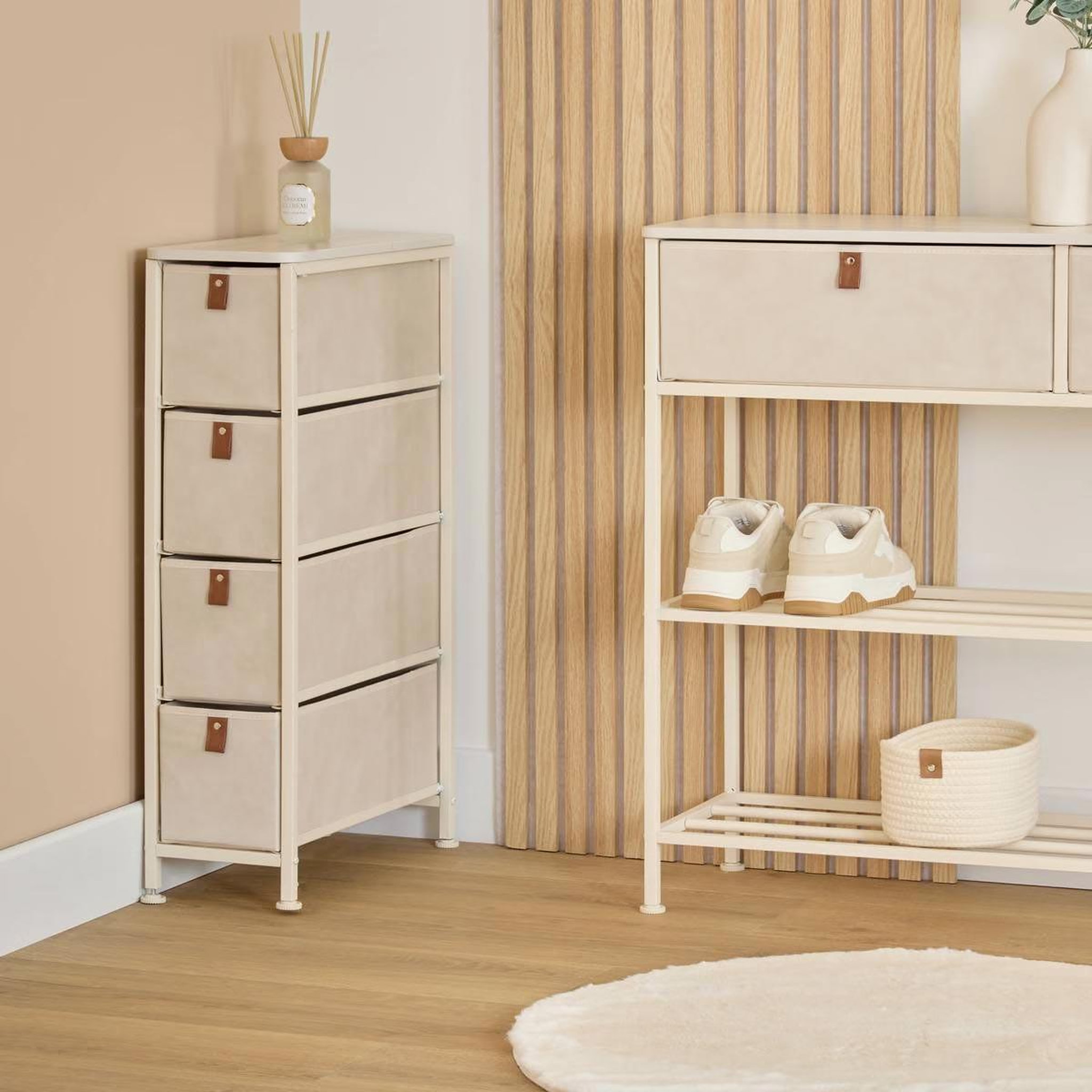 Voir la diapositive 4 : FIVE Meuble de rangement 4 tiroirs  tissa  77cm beige
