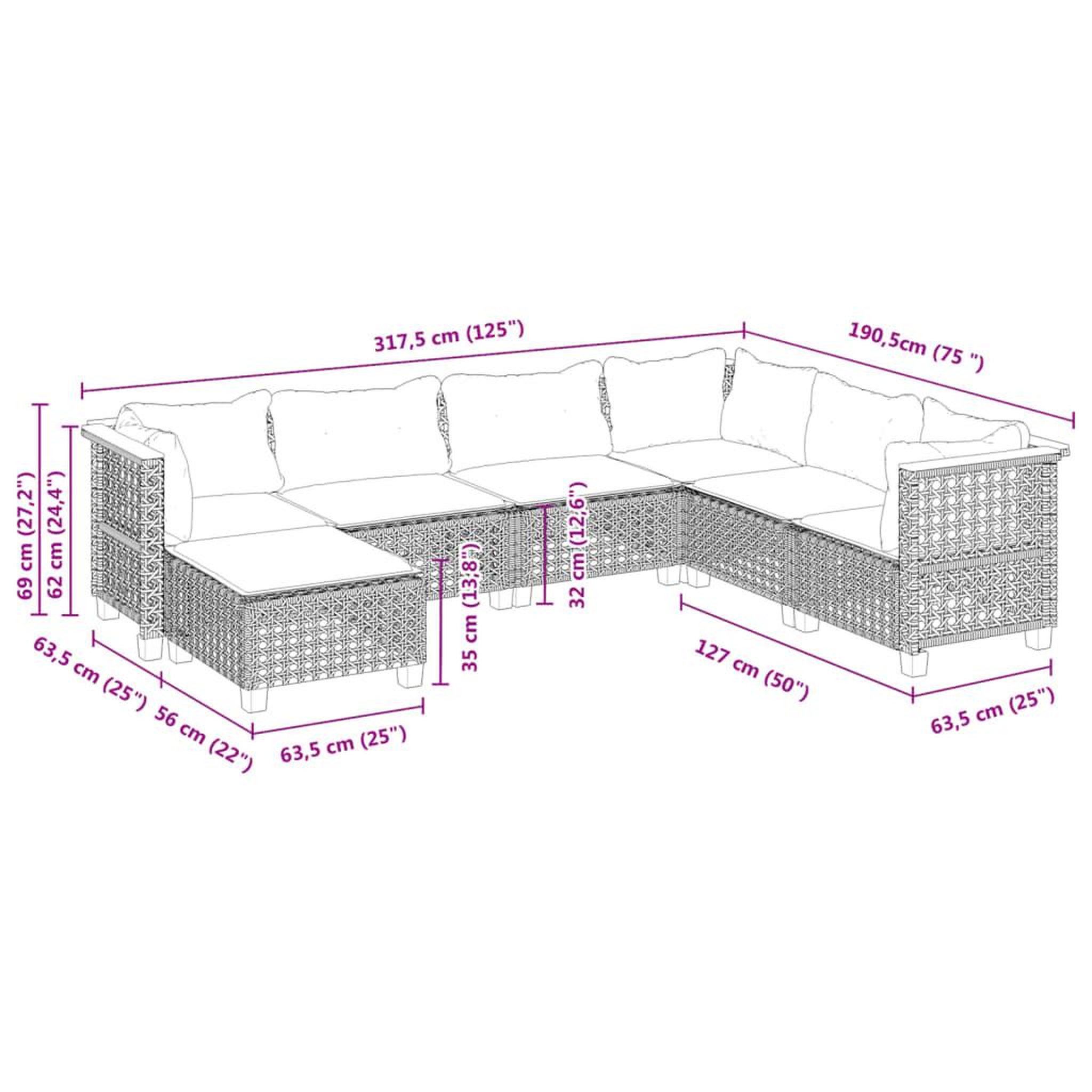Voir la diapositive 6 : VIDAXL Salon de jardin avec coussins 7 pcs gris resine tressee