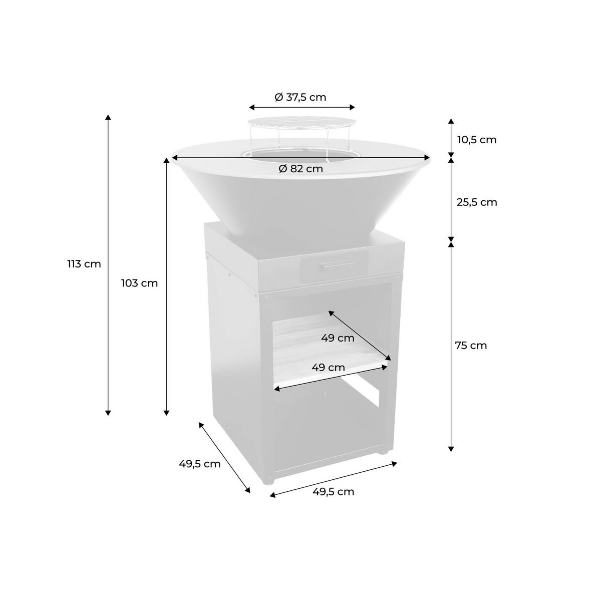 SWEEEK Brasero barbecue Ø81.5cm avec grille de cuisson et espace de rangement