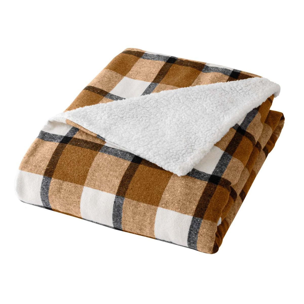 Paris Prix Plaid Tartan Sherpa  Ecossais  125x150cm Camel