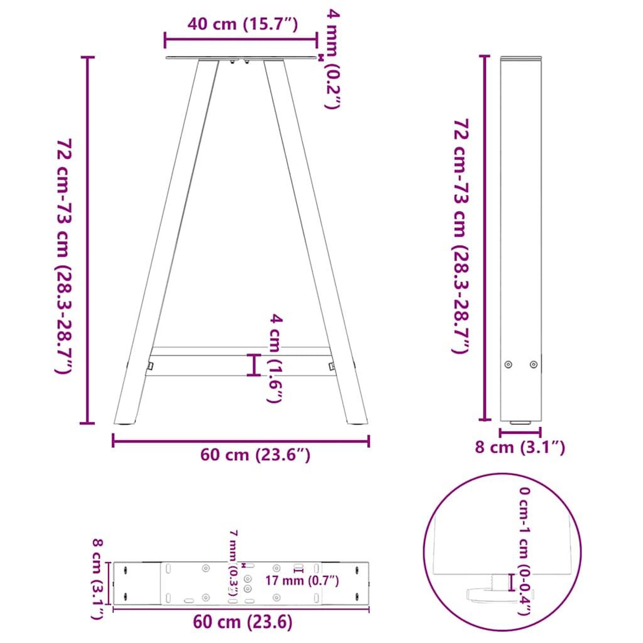 Voir la diapositive 6 : VIDAXL Pieds de table basse forme de A 2 pcs anthracite 60x(72-73) cm