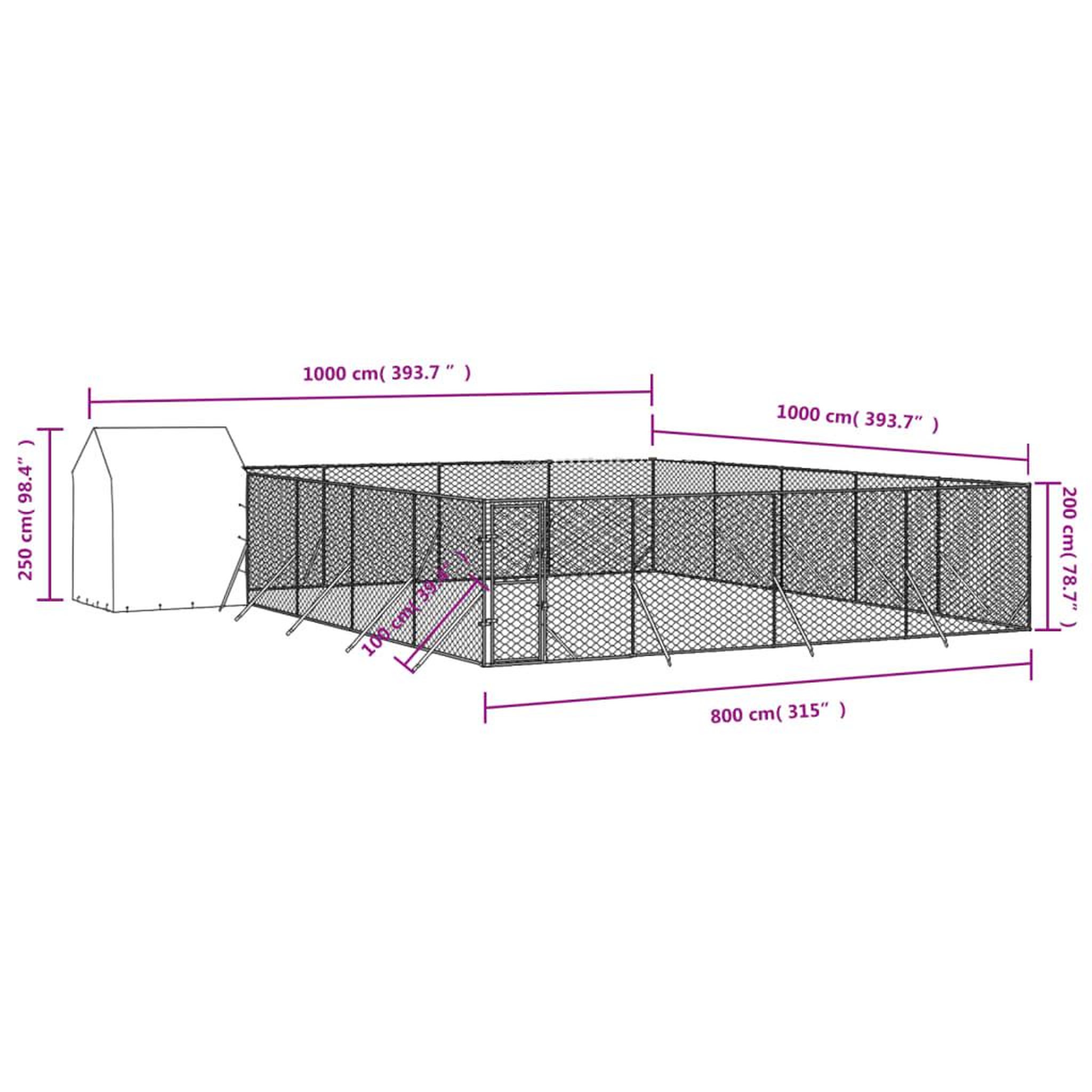 Voir la diapositive 5 : VIDAXL Chenil d'exterieur pour chiens avec toit argente 10x10x2,5 m
