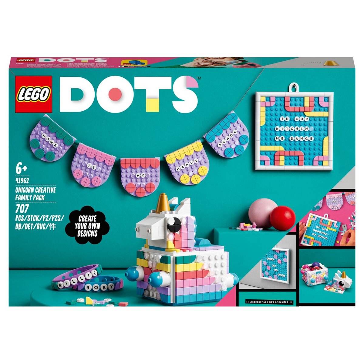 LEGO DOTS 41962 Le Kit Créatif Familial Licorne, Activité Manuelle 5-en-1 pour Enfants