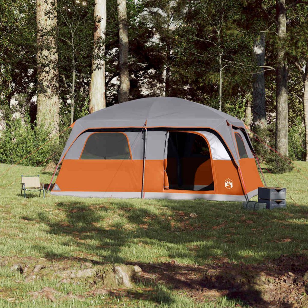 VIDAXL Tente de cabine familiale 10 personnes gris orange impermeable