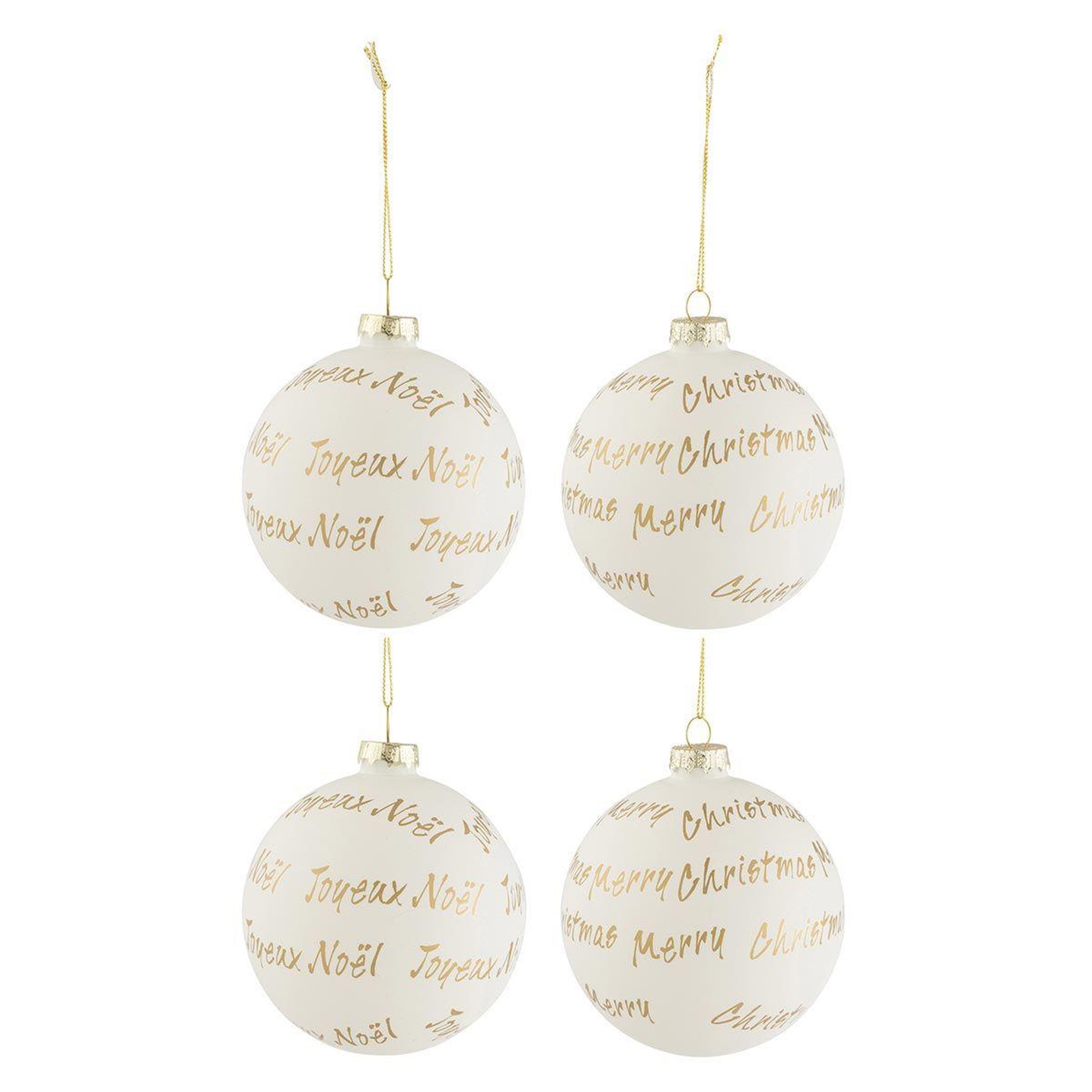 Voir la diapositive 1 : J-LINE Lot de 4 boules de noël  xmas  10cm blanc & or
