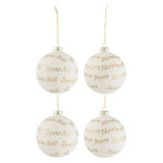 Paris Prix Lot de 4 Boules de Noël  Xmas  10cm Blanc & Or
