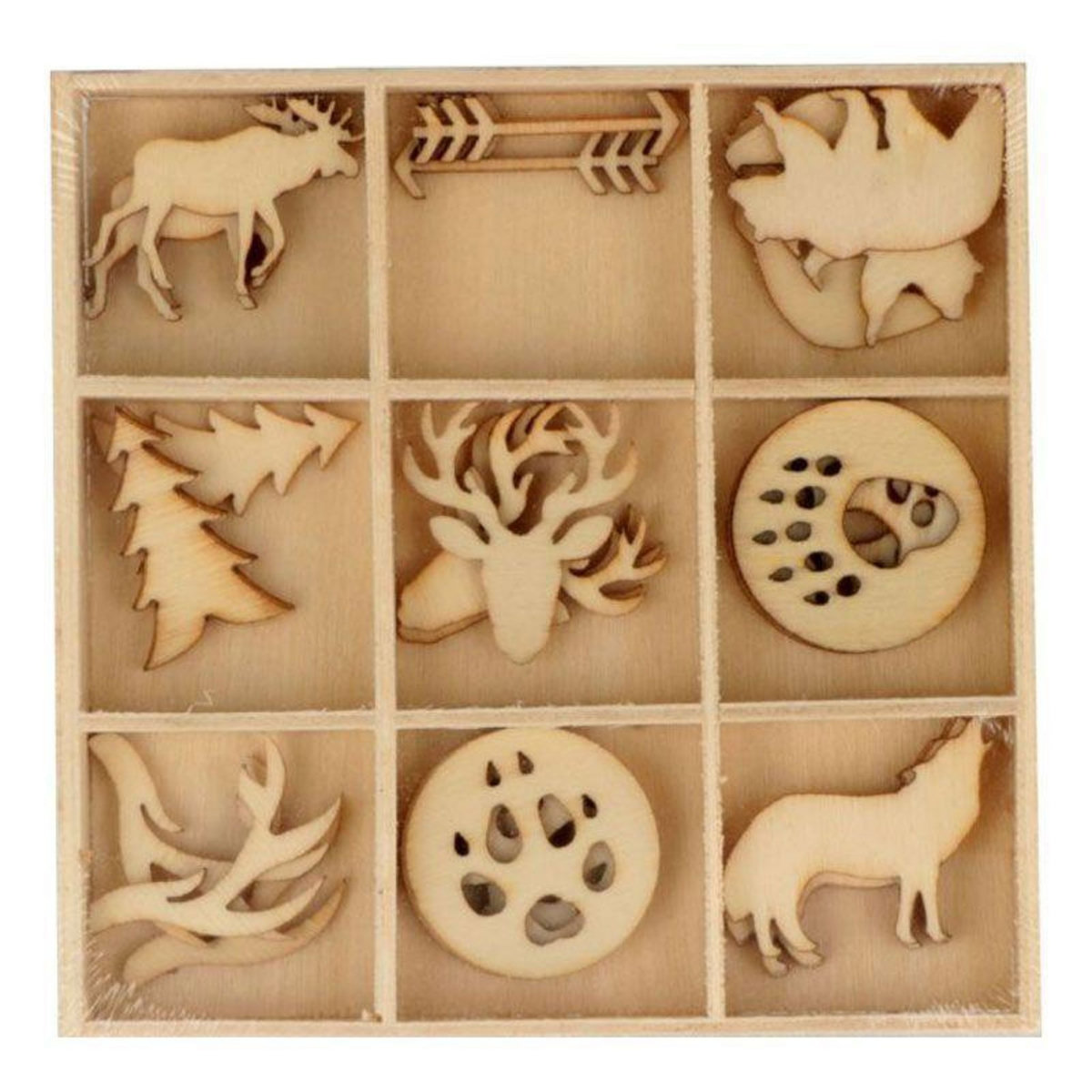 Artemio 27 mini décorations en bois - Animaux de la forêt - Woodland