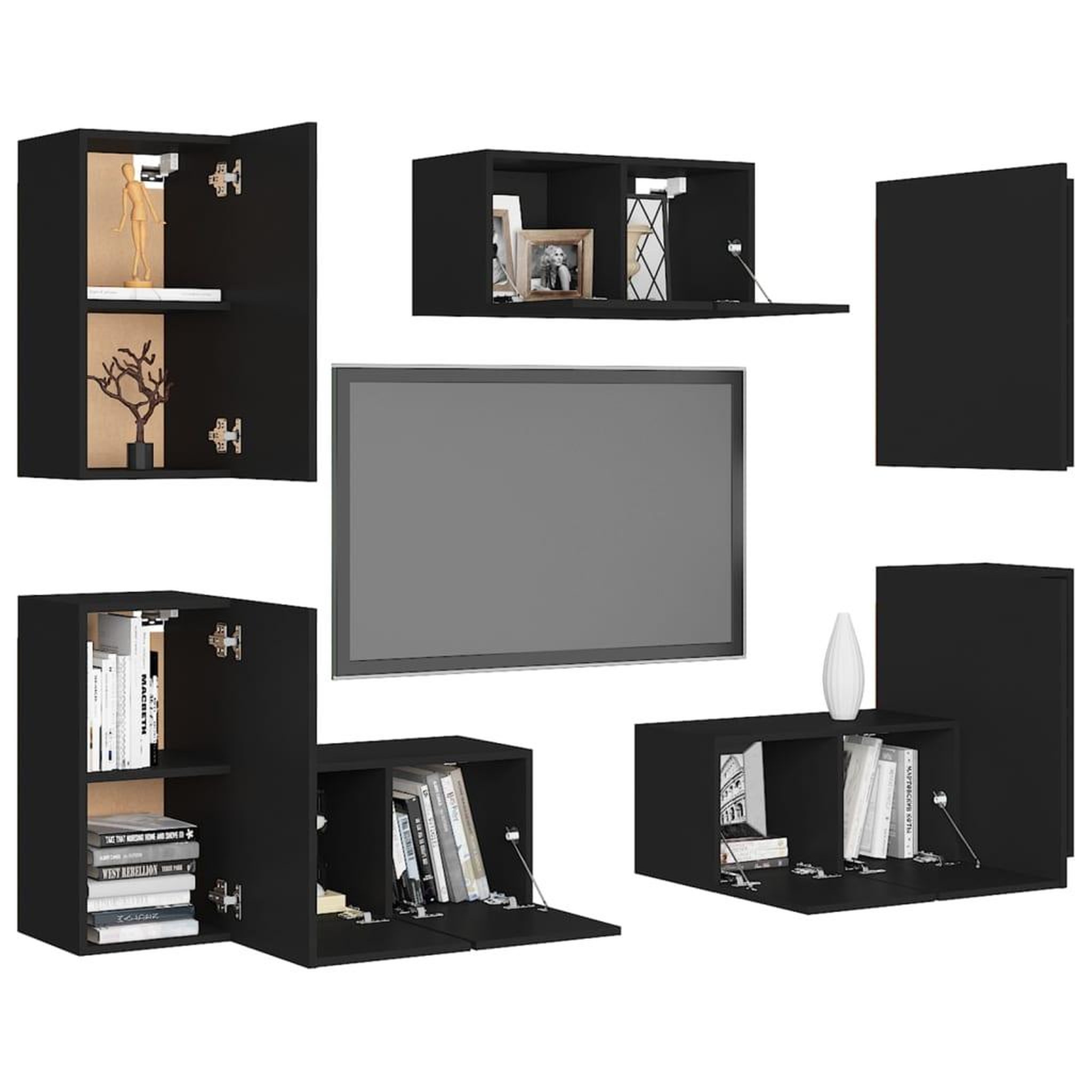 Voir la diapositive 3 : VIDAXL Ensemble de meubles TV 7 pcs Noir Bois d'ingenierie