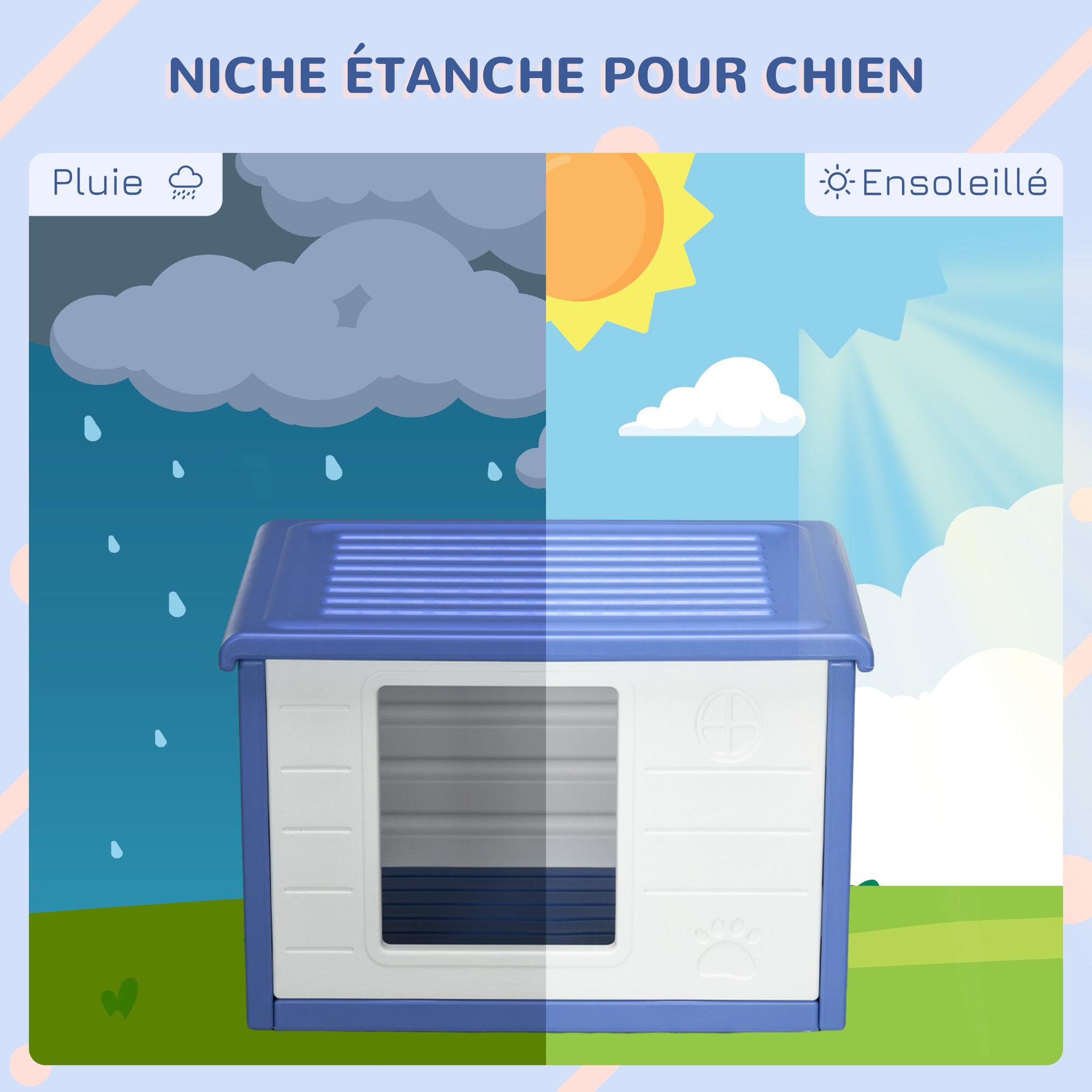 Voir la diapositive 4 : PAWHUT Niche pour chien design - dim. 60L x 42l x 40Hcm - PE bleu blanc
