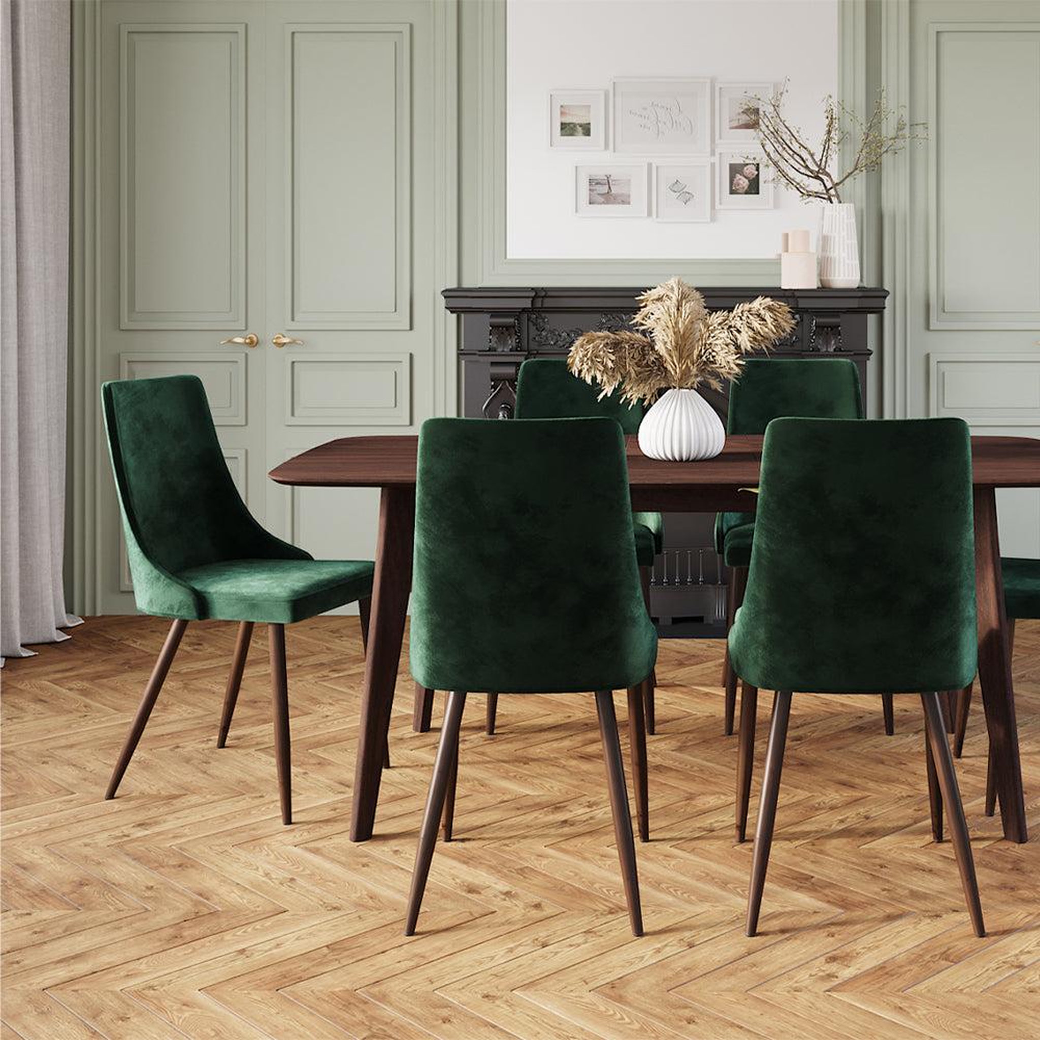 Voir la diapositive 2 : MAISON PAVANE Pack 4 chaises en velours jaune et vert-vinni