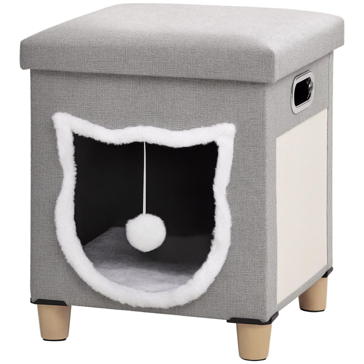PAWHUT Niche chat grattoir pouf 3 en 1 design porte tête de chat - coussin bouclette amovible inclus - tissu gris