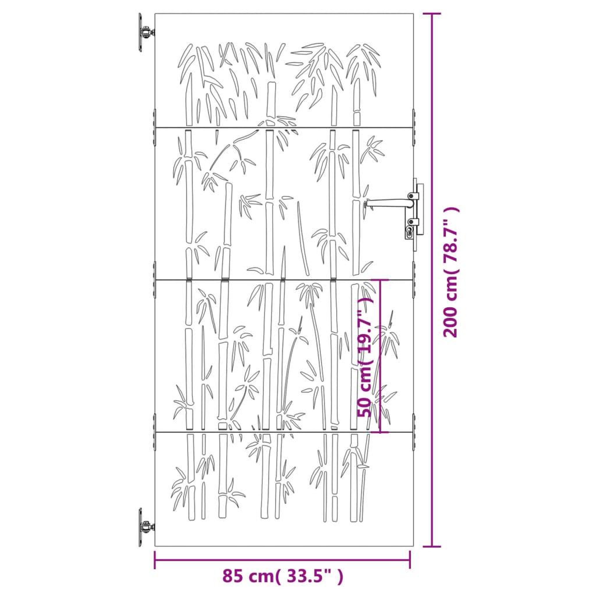 Voir la diapositive 6 : VIDAXL Portail de jardin 85x200 cm acier corten design de bambou