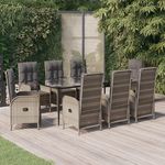VIDAXL Ensemble a manger de jardin 9pcs et coussins noir et gris